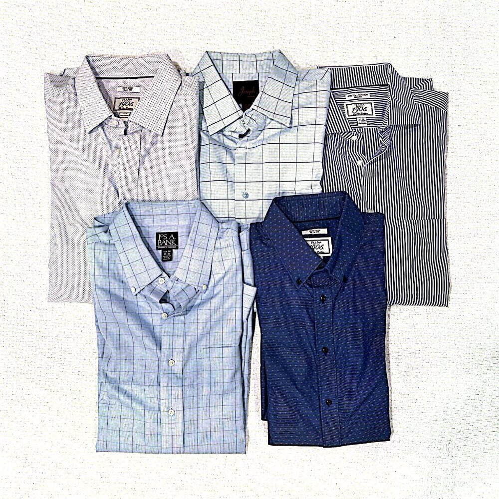 JOS. A BANKS LONG SLEEVE BUTTON DOWN 17-36 BUNDLE OF 5 SHADES OF BLUE